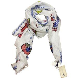 INOUITOOSH Cotton Scarf White Embroidered Red Blue Yellow Designer
